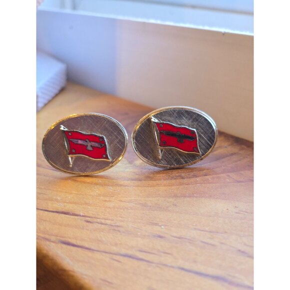 Vintage  Cufflinks American President Lines Logo Red Enamel Flag Bird Stars - Picture 8 of 11